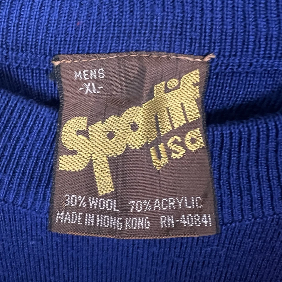 Vintage Sportif USA Sweater Men’s XL Blue Acrylic Wool 80s Ski Striped Arms - Image 3 of 4