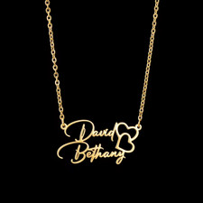 Custom Two Name Necklace Double Heart Pendant Jewelry Love Partner Gift Chain