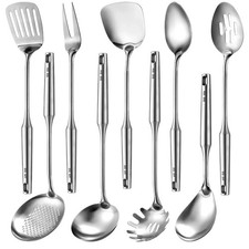 9 Pcs 304 Stainless Steel Utensils Set with Wood Handle Metal Cooking Tool Sp...