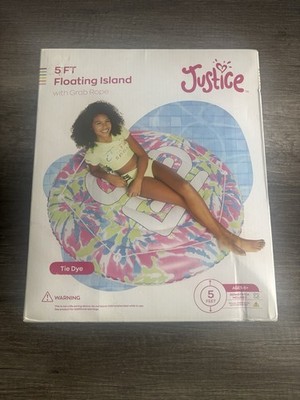 Justice 5 FT Floating Island Tie Dye Grab Rope Repair Patch Inflatable Float