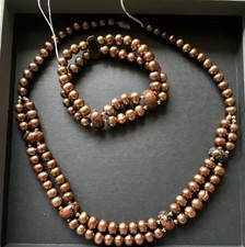 Set Süßwasser‑Perlen Kette mit 585‑Goldverschluss Armband Goldkugeln
