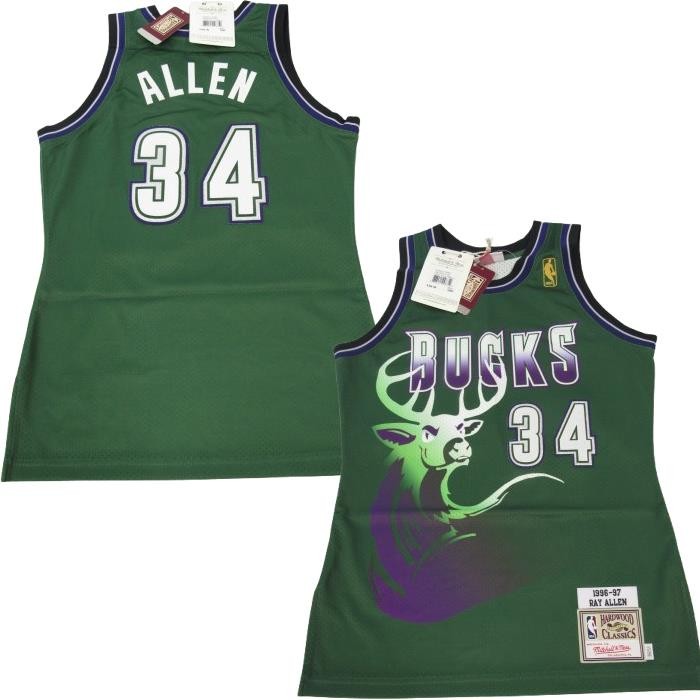 New 1996-97 Ray Allen #34 Bucks Mens Mitchell & Ness Green Authentic Jersey $300