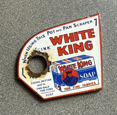#ad VINTAGE WHITE KING SOAP SCRAPPER PORCELAIN SIGN CAR GAS TRUCK OIL MOTORCYCLE $64.99