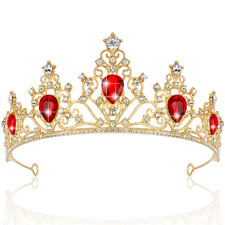 Queen of Hearts Crown Gold Tiara for Women, Gold Red Gem Crystal Royal Queen Cro