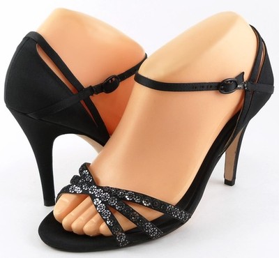 $92 RAGAZZA HANKS Black Silk Designer Open Toe EVENING Heels Sandals 6.5 