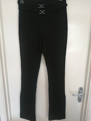Zara High Waist Hose mit Doppelgürtel schwarz Größe M