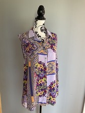 MINKPINK Gorgeous Lilac&Multi Colour Floral Sleeveless Collared Tunic Shirt Sz S