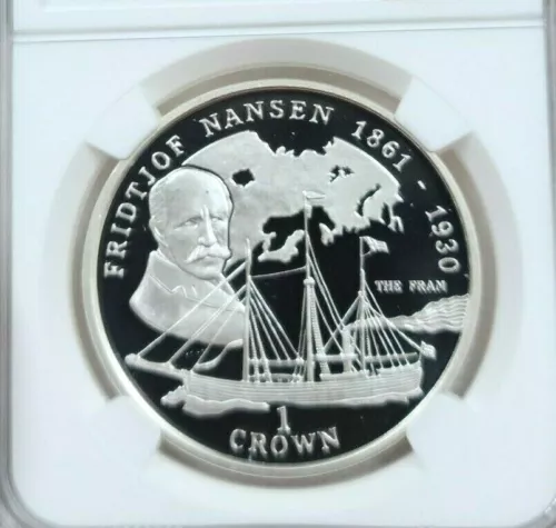 1997 ISLE OF MAN SILVER 1 CROWN FRIDTJOF NANSEN NGC PF 69 ULTRA CAMEO TOP POP