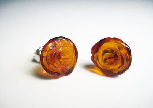 GENUINE REAL BALTIC AMBER EARRINGS - ROSE sterling silver !!! - Picture 3 of 5