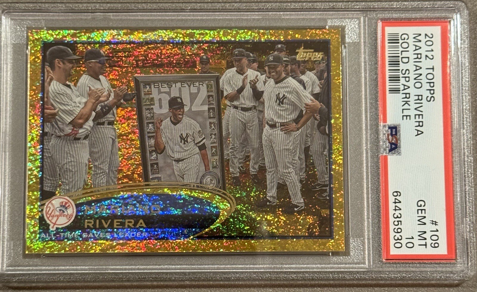 2012 Topps #109 Mariano Rivera Record Breaker Gold Sparkle - PSA 10 - Yankees view 2