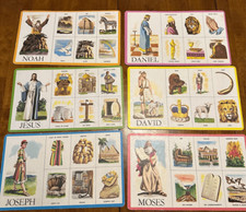 Vintage Biblical Bingo Cards 6 Pieces Cardboard Beautiful Colors Jesus 12 x7.5
