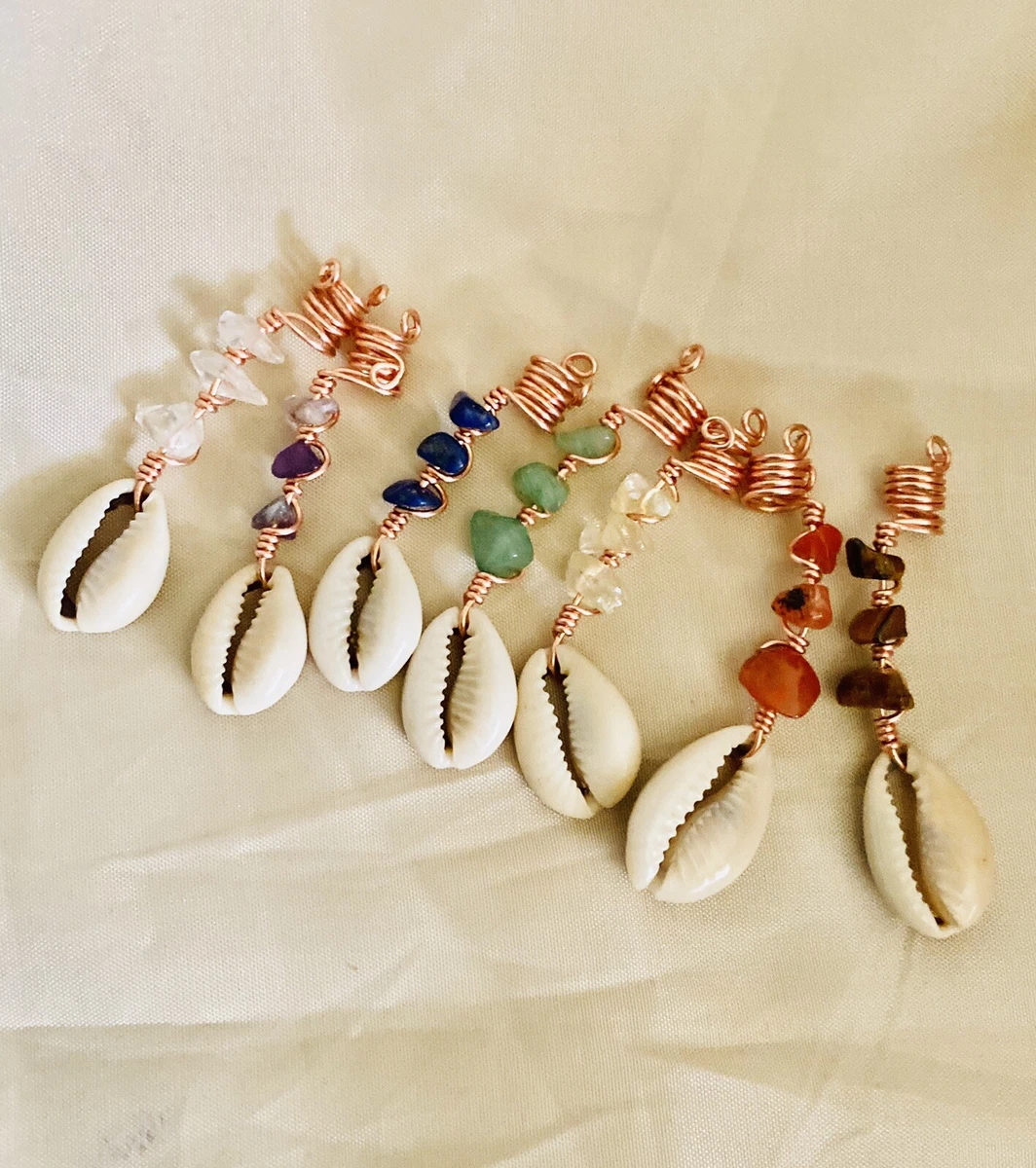 Hair Jewelry For Braids Locs Twist Handmade 7 Chakra Stone Shell Set 7pcs