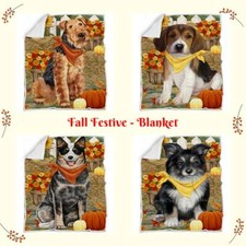 Fall Autumn Greeting Dog Cat Pet Bedroom Soft Warm Blanket 50x60 Fleece