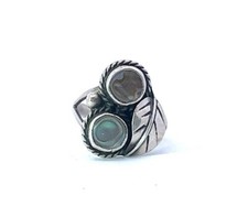 Sterling Silver 18mm Natural Abalone Leaf Accent Ring