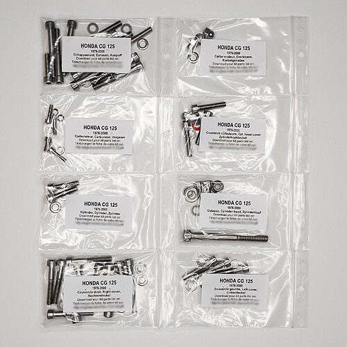 Kit vis allen inox Honda CG 125 pour restauration complète du moteur de moto vintage