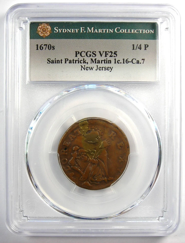 1670 New Jersey St Patrick Farthing Colonial Coin 1/4P - PCGS VF25 - $1650 Value - Image 2 of 4