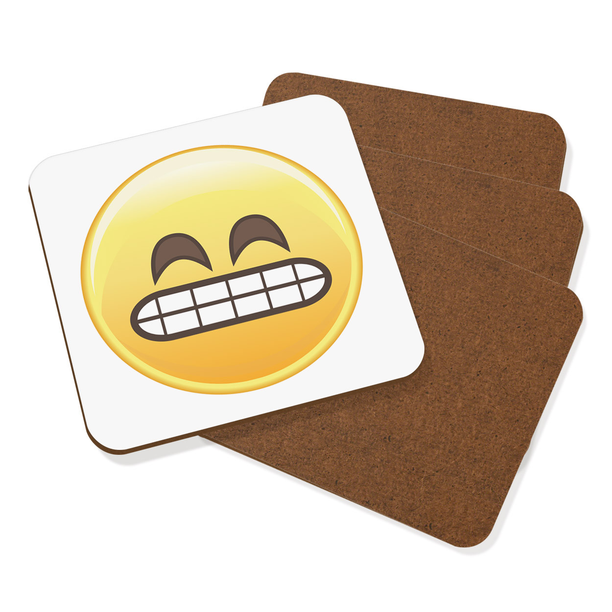 Awkward Teeth Face Emoji Coaster Drinks Mat Set Of 4 - Funny