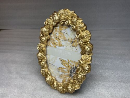 Shabby Chic Photo Frame 4X6 Oval Gold Tone Roses New - Picture 3 of 17