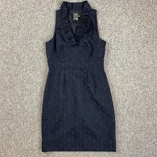 Taylor Dress Sz 4 Black Floral Ruffle V-Neck Sleeveless Sheath Lining Side Zip
