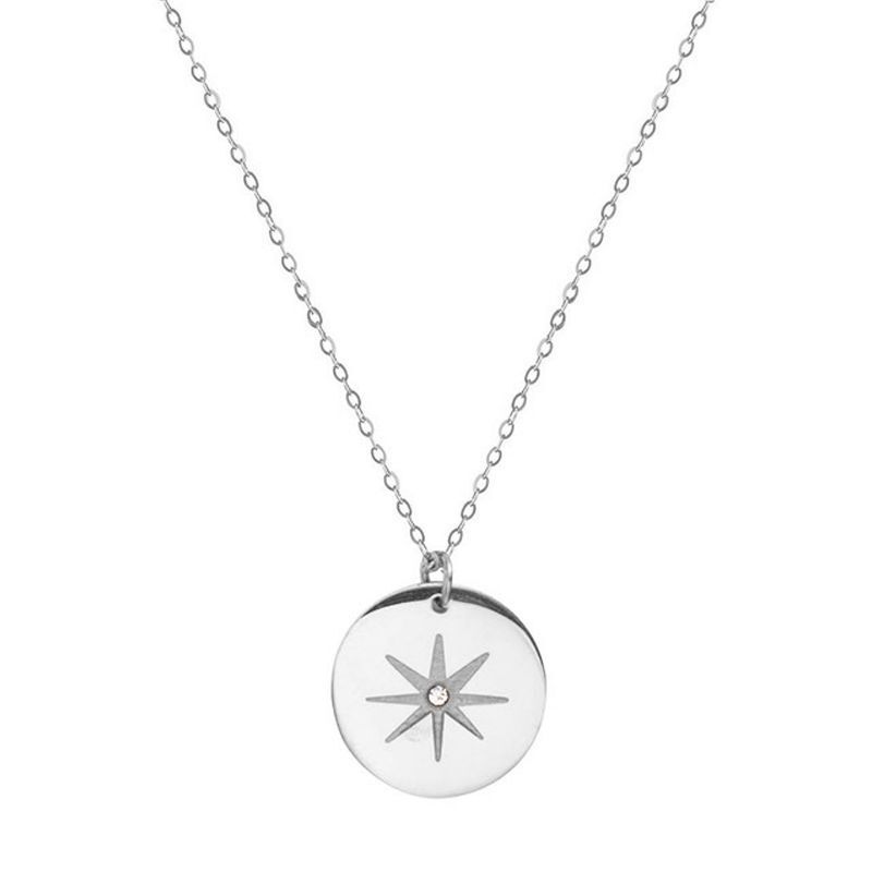 Round Star Pendant Necklace - Stainless Steel Gold Plated Vintage Women Jewelry