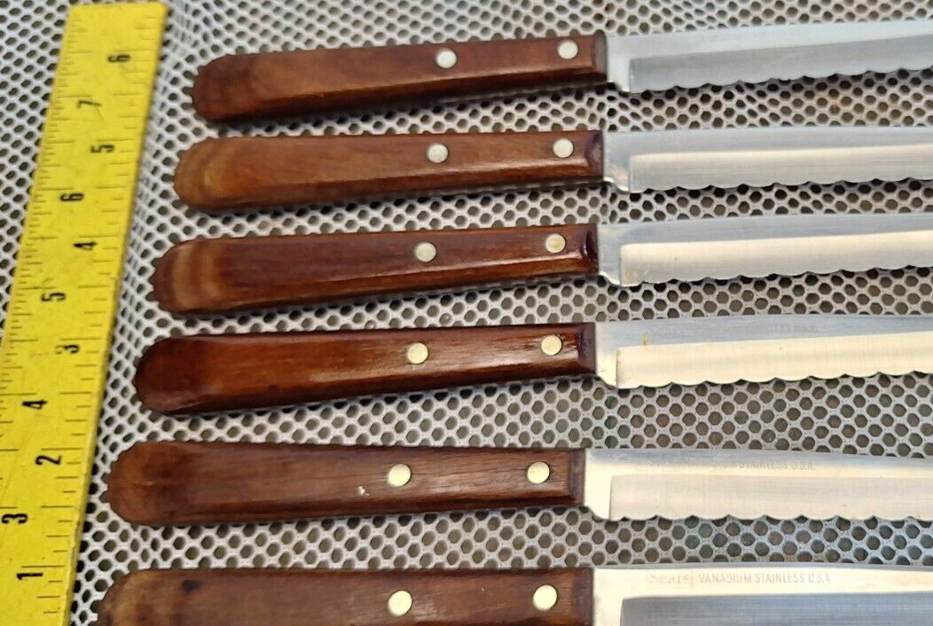 Vintage SEARS Vanadium Stainless steel. USA Serrated Steak Knives Set