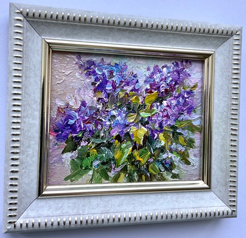 Lilacs Original oil painting Nature Floral mini art Framed oil painting 3x2.5in - Picture 7 of 7