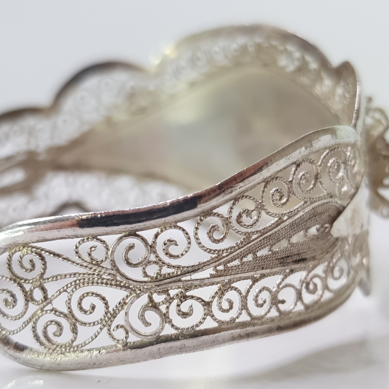 Vintage 900 Solid Silver Filigree Cuff Bangle Flo… - image 6