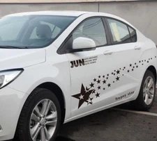 2x Car Black Star Graphics Racing Long Stripe Sticker Decal Side Body Decoration