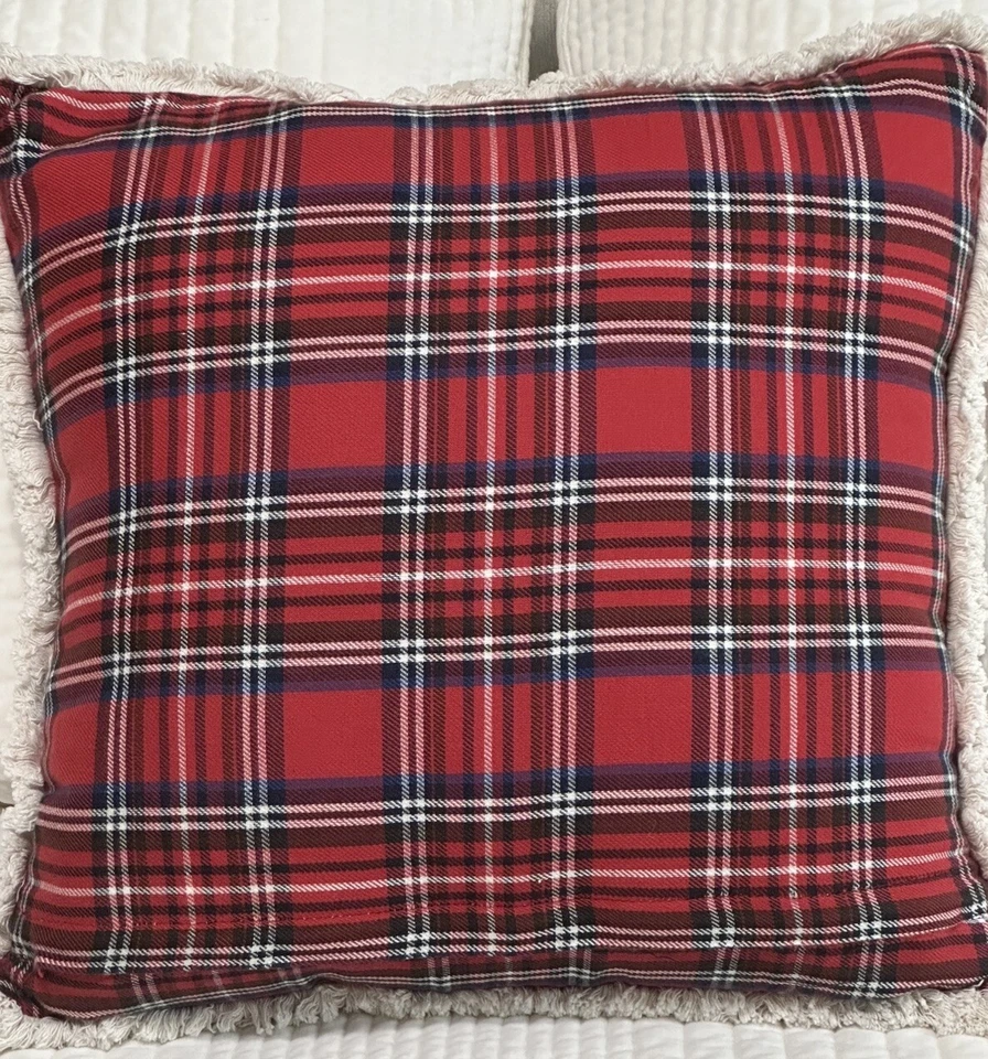 TARTAN PLAID PILLOW WITH BEADED SNOWFLAKE 17 X 17 - Image 3 of 4
