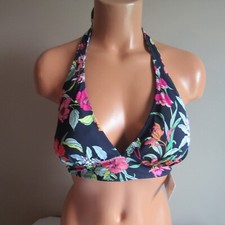Tommy Bahama Summer Floral Rev Halter Cup Bra Swim Top Mare Navy L NWOT