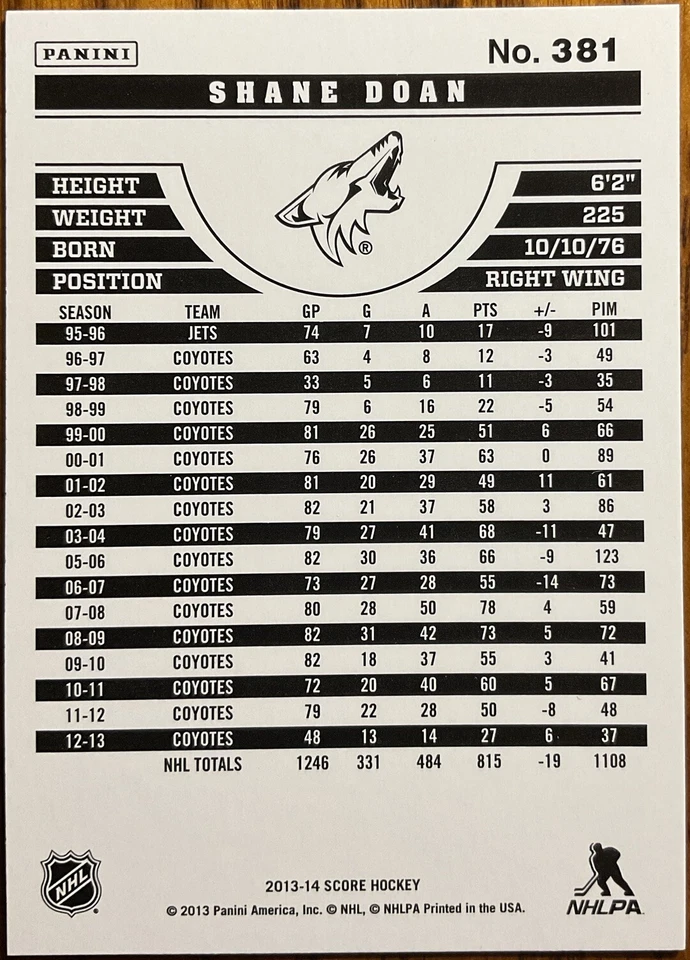 2013-14 Score Gold Shane Doan #381 Phoenix Coyotes - Image 2 of 2