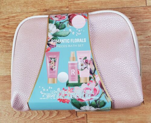 Romantic Florals Spa Gift Set for Her (5 pc bath set) Body Lotion Gel Spray