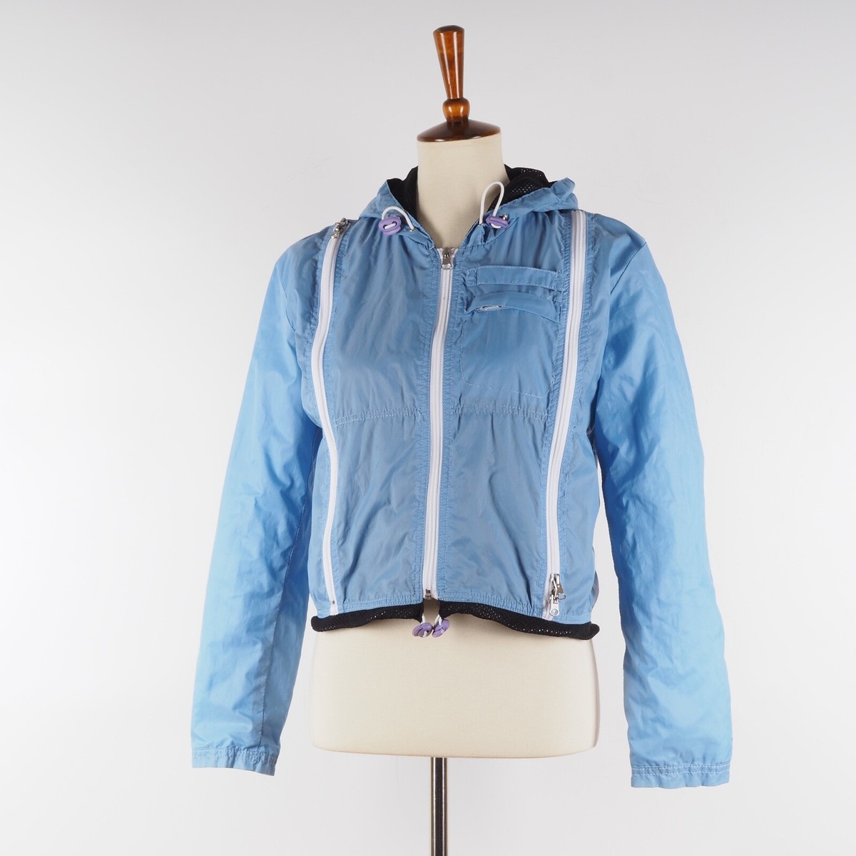 Armani Jeans Vintage Women's Blue Vented Logo Zip Hooded Jacket