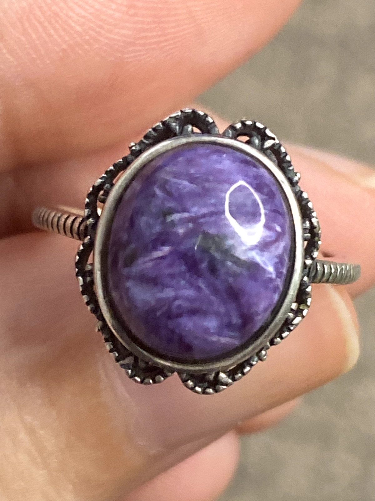 Charoite S925 Silver Adjustable ring - image 1