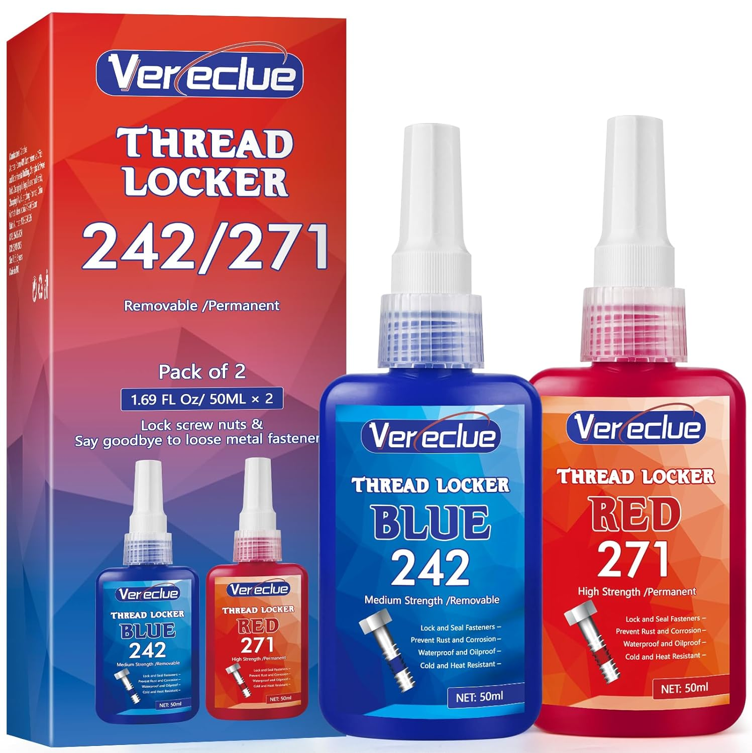 Thread Locker 242 and 271, Thread Lock Medium and High Strength Lock Tight & Sea