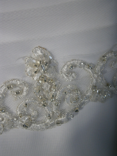 Eden Bridals Wedding Dress 12 White Chiffon Column Ruched Strapless Beaded Train - Picture 8 of 13