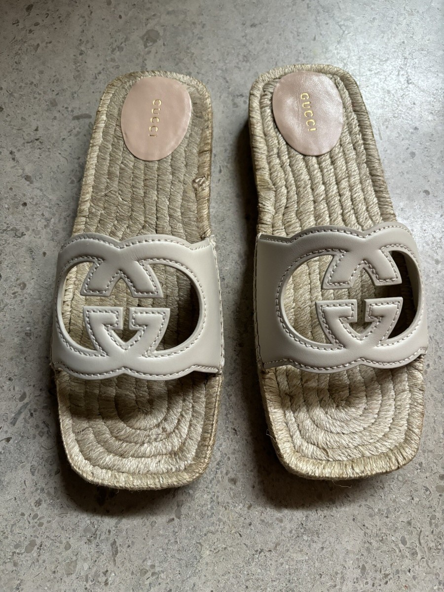 【GUCCI 】CUT Interlocking G Espadrille Slippers ORO VECCHIO Gucci Interlocking G espadrille sandals Gucci