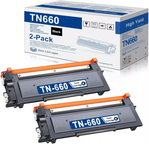 2-Pack TN660 Toner Cartridge for Brother TN630 MFC-L2700DW DCP-L2540DW HL-L2320D