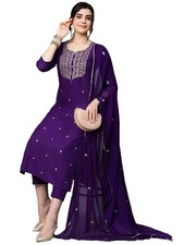 GoSriKi Women's Cotton Blend Embroidered Straight Kurta with Pant  Dupatta ...