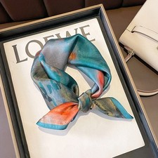 100 Silk Scarf Women Vintage Small Bandana Oil Painting Kerchief Turban 53cm