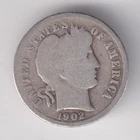 1902-P BARBER DIME 10¢ PHILADELPHIA MINT 90% SILVER COIN UNITED STATES AMERICA