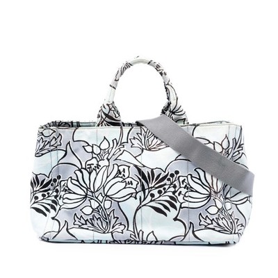 Prada Medium Floral Printed Canvas Canapa Satchel Pre-Loved Hellblau