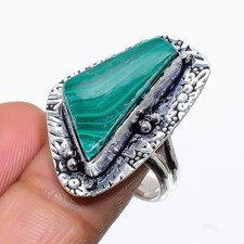 Natural Green Malachite Gemstone 925 Sterling Silver Jewelry Ring Size 7 US 