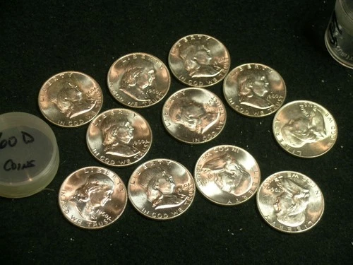 Eleven (11)   BU  1960-D Franklin Half Dollars  - Partial  roll 90% Silver