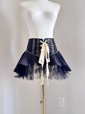 SALTSALT Black Corset Mini Skirt Tulle Underskirt Pearls Beads Lace Alt Goth S