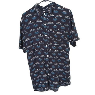 Tipsy Elves Busch Light Beer Mountain Logo Button Down Shirt Mens Large Navy
