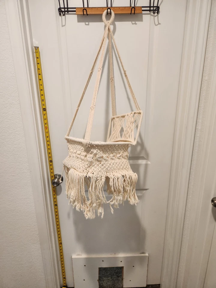 Adorable Silla Columpio Boho Hecha a Mano Algodón Orgánico Macramé Bebé Niño Natural Foto 3 de 4