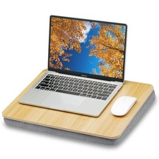 Lap Desk with Pillow Cushion, Portable Laptop Bed Desk, Medium Light Brown Wood