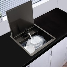 17.7 Black Single Bowl Drop-In Kitchen Sink with Folding 360 Faucet for RV Home