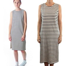 Ganni Size L 14 Aus 12 US Navy Blue & White Stripe Cotton Jersey Old Spice Dress